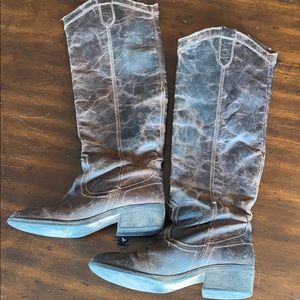 Distressed brown leather boots